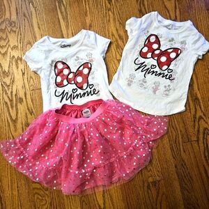 Disney Minnie Mouse T-Shirts and Pink Skirt Set, Size 6